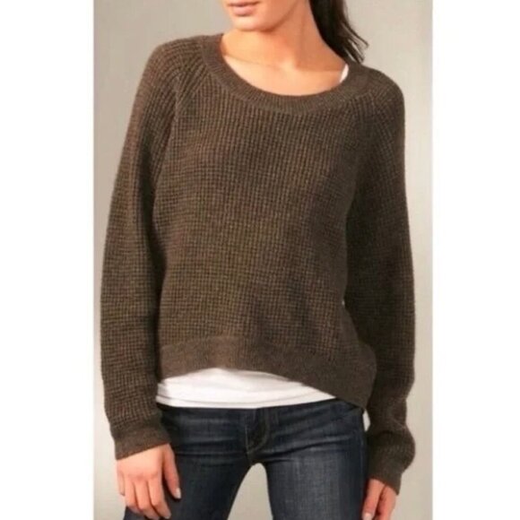 Vince Sweaters - Vince women XS waffle-knit yak wool blend sweater brown crew neck raglan sleeve